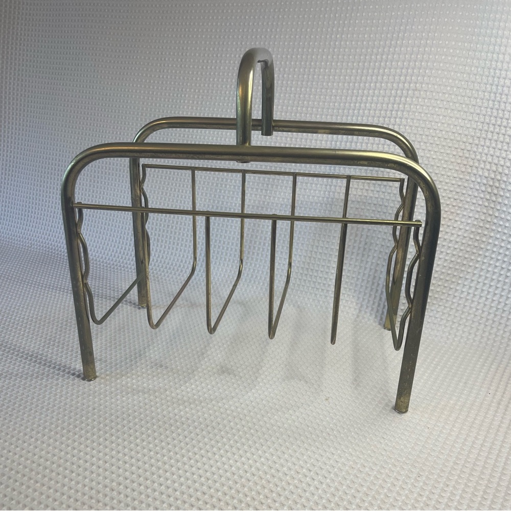 Brass Mid Century Modern Magazine / Fire Log Stand Organizer